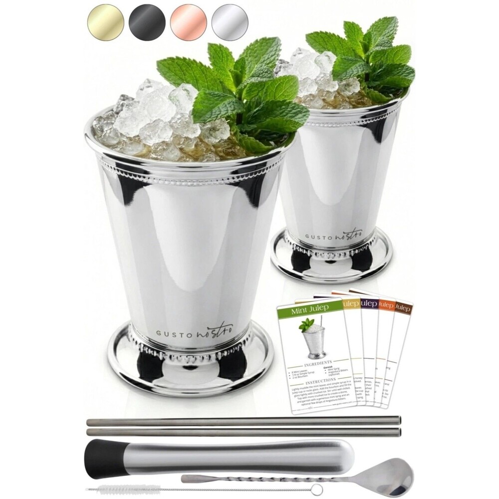 Gusto Nostro Mint Julep Cups Set of 2 - Stainless Steel Julep Cup Kit with Straw